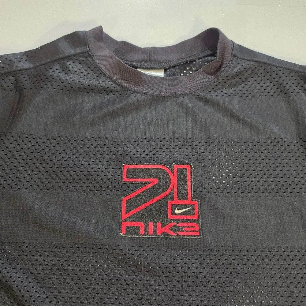 Nike Mesh Jersey Shirt Black Red Graphic 21 Short Sleeve Youth Boys XL 18-20 Vtg